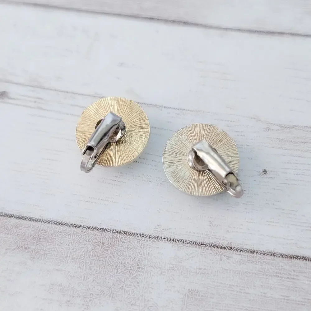 Vintage Clip On Earrings Mismatched Green with Gold Tone Halo